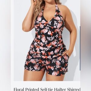 2pc XL Floral Halter Swimsuit Top and Shorts Set New